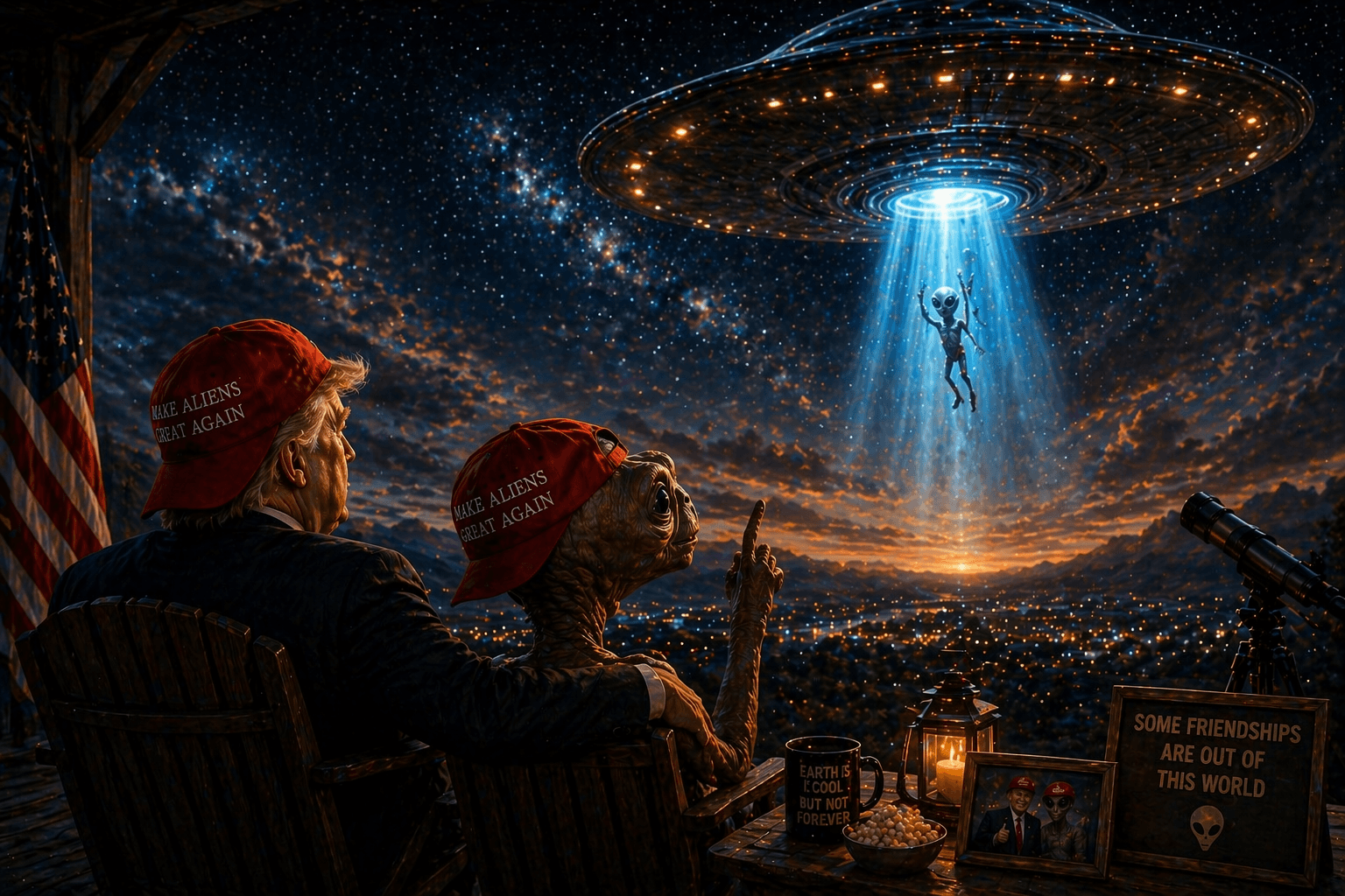 Non-terrestrial friendship · observation post · live beam